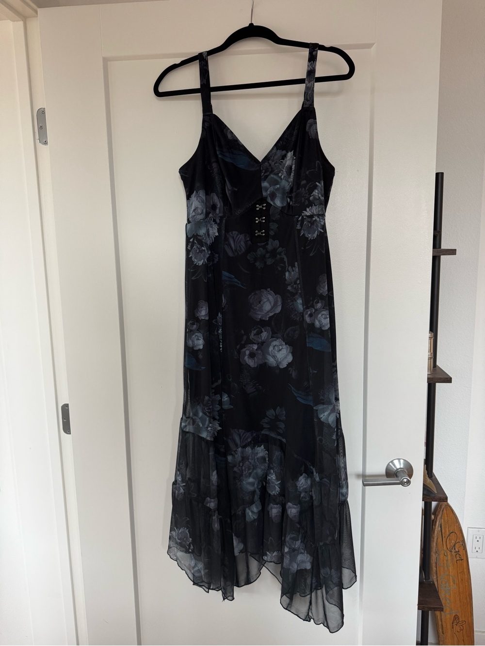 Torrid Nightfall Size 0 Black Floral Slip Dress with Blue Rose Print - Picture 3 of 6